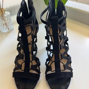 me too Black Cutout Strappy High Heel Sandals